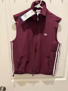 adidas Wine Red Sleeveless Track Vest with White Stripes